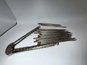 Vintage HMQ Nickel Plated Nutcracker and 12-Piece Nut Pick Set